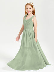 Long V-neck Junior Bridesmaid Dresses Dusty Sage