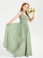 Long V-neck Junior Bridesmaid Dresses Dusty Sage