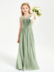 Long V-neck Junior Bridesmaid Dresses Dusty Sage
