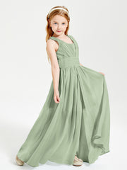 Long V-neck Junior Bridesmaid Dresses Dusty Sage