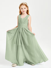 Long V-neck Junior Bridesmaid Dresses Dusty Sage