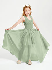 Long V-neck Junior Bridesmaid Dresses Dusty Sage