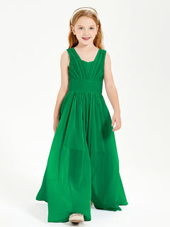 Long V-neck Junior Bridesmaid Dresses Emerald