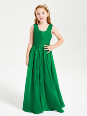 Long V-neck Junior Bridesmaid Dresses Emerald