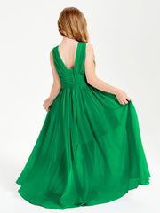 Long V-neck Junior Bridesmaid Dresses Emerald