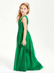 Long V-neck Junior Bridesmaid Dresses Emerald