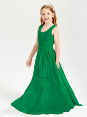 Long V-neck Junior Bridesmaid Dresses Emerald