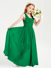 Long V-neck Junior Bridesmaid Dresses Emerald