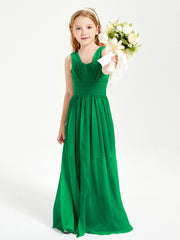 Long V-neck Junior Bridesmaid Dresses Emerald