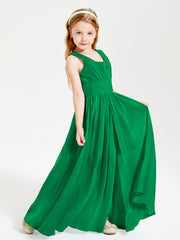 Long V-neck Junior Bridesmaid Dresses Emerald