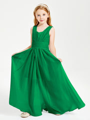 Long V-neck Junior Bridesmaid Dresses Emerald