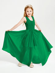 Long V-neck Junior Bridesmaid Dresses Emerald