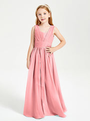 Long V-neck Junior Bridesmaid Dresses Flamingo