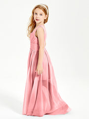 Long V-neck Junior Bridesmaid Dresses Flamingo