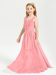 Long V-neck Junior Bridesmaid Dresses Flamingo