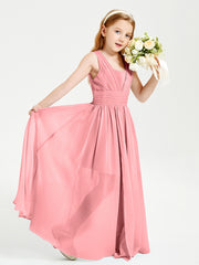 Long V-neck Junior Bridesmaid Dresses Flamingo