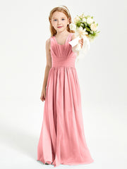 Long V-neck Junior Bridesmaid Dresses Flamingo