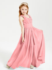 Long V-neck Junior Bridesmaid Dresses Flamingo