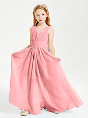 Long V-neck Junior Bridesmaid Dresses Flamingo