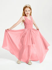 Long V-neck Junior Bridesmaid Dresses Flamingo