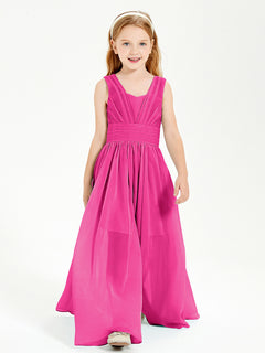 Long V-neck Junior Bridesmaid Dresses Fuchsia