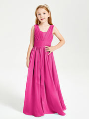 Long V-neck Junior Bridesmaid Dresses Fuchsia