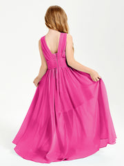 Long V-neck Junior Bridesmaid Dresses Fuchsia