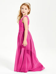 Long V-neck Junior Bridesmaid Dresses Fuchsia