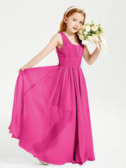 Long V-neck Junior Bridesmaid Dresses Fuchsia