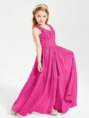 Long V-neck Junior Bridesmaid Dresses Fuchsia