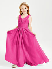 Long V-neck Junior Bridesmaid Dresses Fuchsia