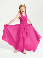Long V-neck Junior Bridesmaid Dresses Fuchsia
