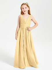 Long V-neck Junior Bridesmaid Dresses Gold