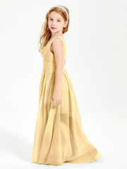 Long V-neck Junior Bridesmaid Dresses Gold