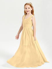 Long V-neck Junior Bridesmaid Dresses Gold