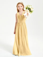 Long V-neck Junior Bridesmaid Dresses Gold