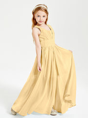 Long V-neck Junior Bridesmaid Dresses Gold