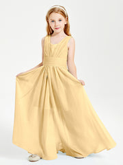 Long V-neck Junior Bridesmaid Dresses Gold