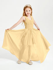 Long V-neck Junior Bridesmaid Dresses Gold