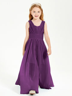 Long V-neck Junior Bridesmaid Dresses Grape