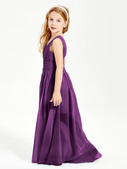 Long V-neck Junior Bridesmaid Dresses Grape