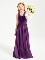 Long V-neck Junior Bridesmaid Dresses Grape