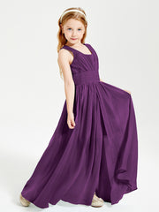 Long V-neck Junior Bridesmaid Dresses Grape