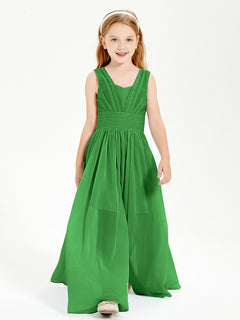 Long V-neck Junior Bridesmaid Dresses Green