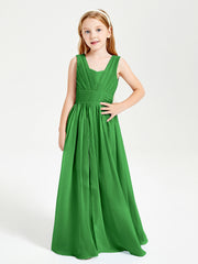 Long V-neck Junior Bridesmaid Dresses Green