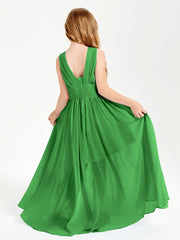 Long V-neck Junior Bridesmaid Dresses Green