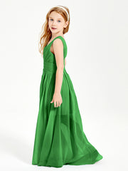 Long V-neck Junior Bridesmaid Dresses Green