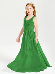 Long V-neck Junior Bridesmaid Dresses Green