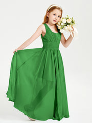 Long V-neck Junior Bridesmaid Dresses Green