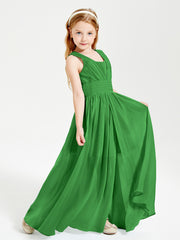 Long V-neck Junior Bridesmaid Dresses Green